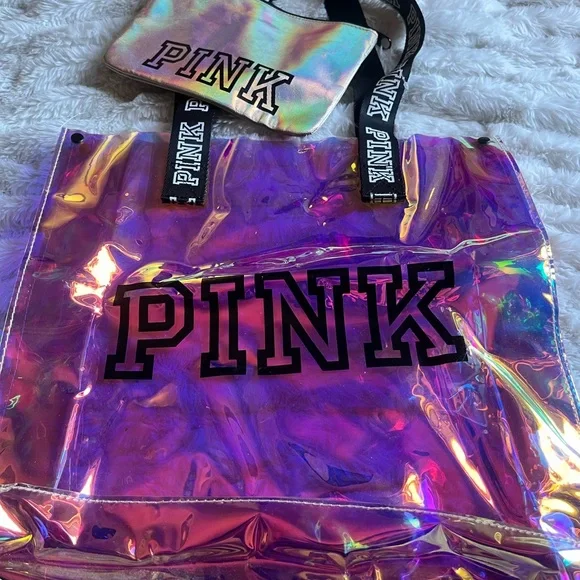 PINK Victoria's Secret Iridescent Tote and Pouch - Picture 3 of 7